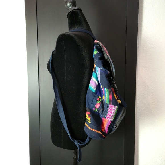 NWOT Guatemalan upcycled cotton patchwork bohemian free spirited backpack bag main image 7